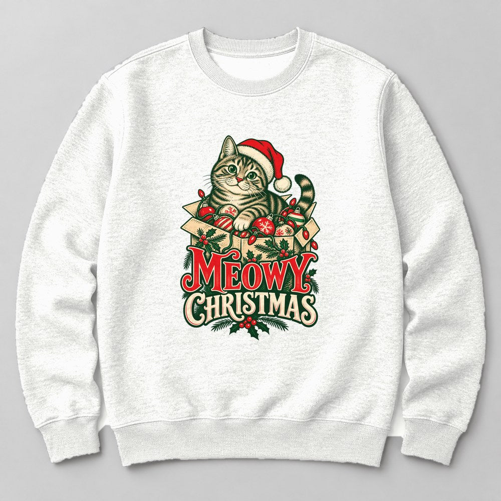 Meowy Christmas Sweatshirt in White