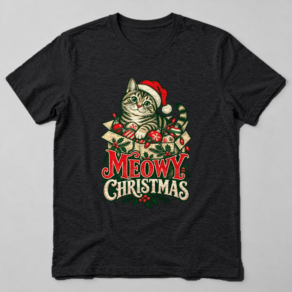 Meowy Christmas T-Shirt in Black