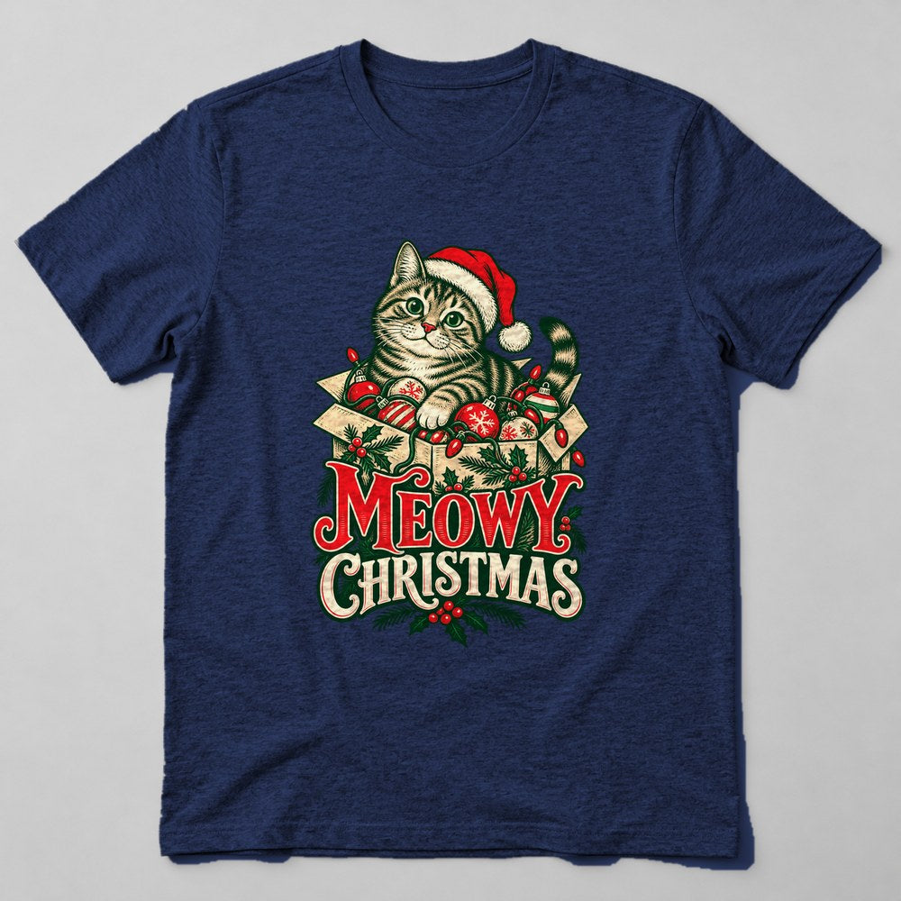 Meowy Christmas T-Shirt in Navy