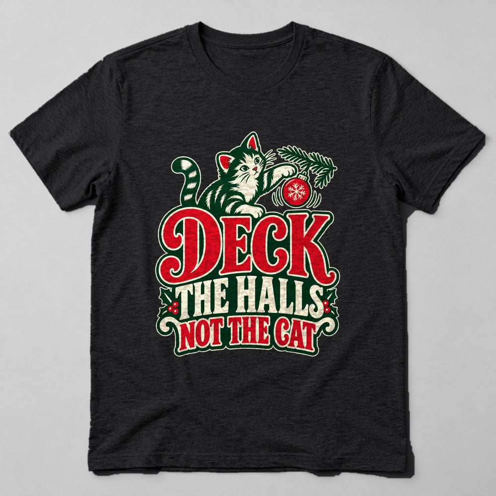 Deck the Halls Not the Cat T-Shirt in Black