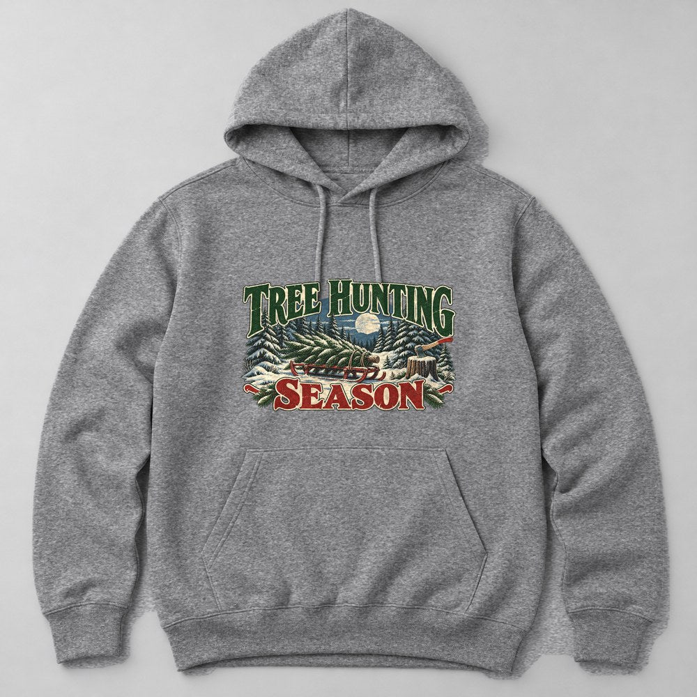 Tree Hunting Season Hoodie in Heather Grey
