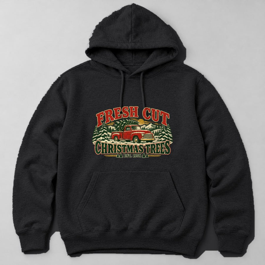 Fresh Cut Christmas Trees Est. 1958 Hoodie in Black
