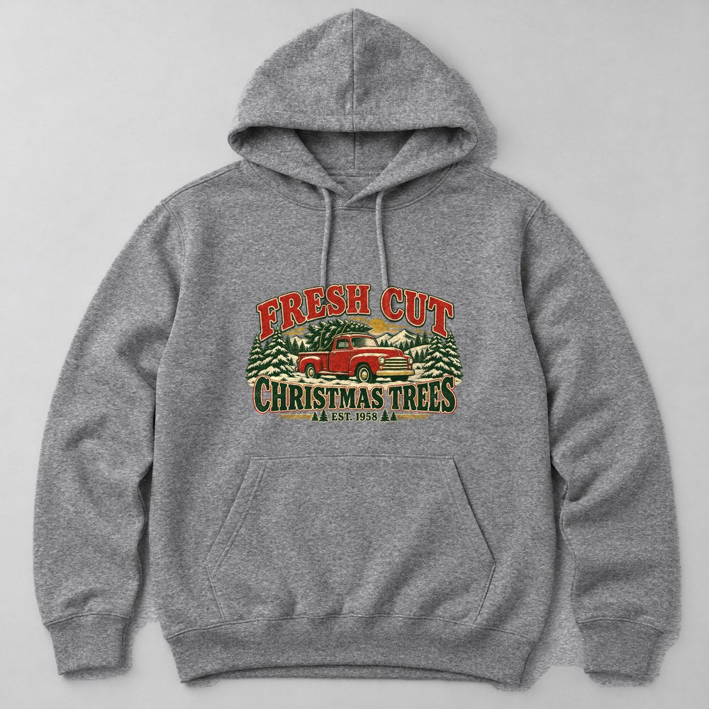 Fresh Cut Christmas Trees Est. 1958 Hoodie in Heather Grey