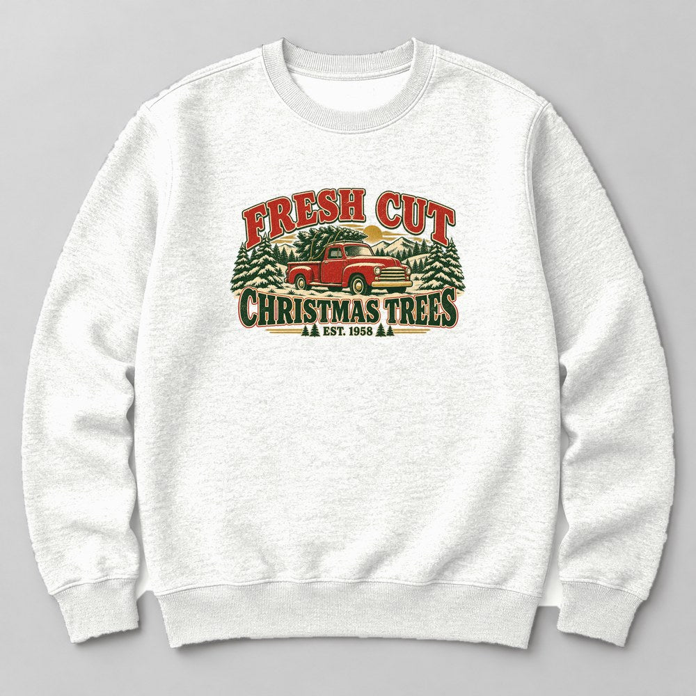 Fresh Cut Christmas Trees Est. 1958 Sweatshirt in White