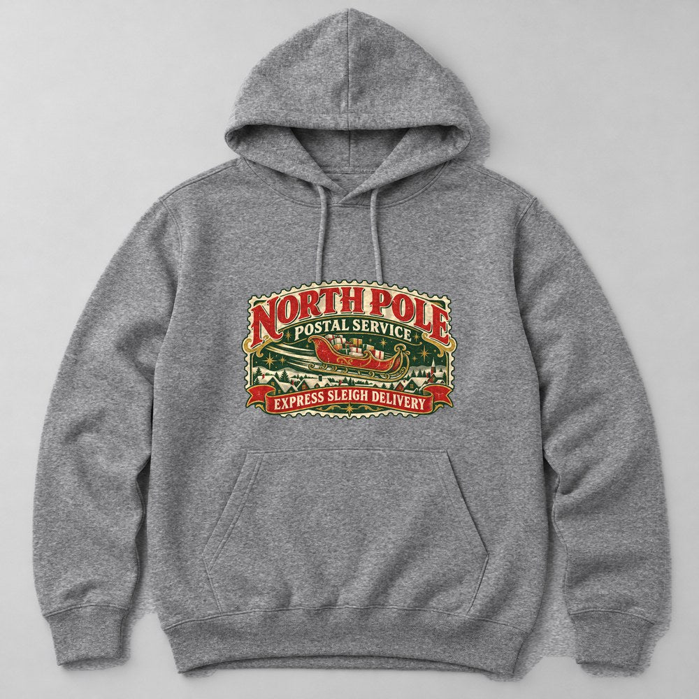 North Pole Postal Service Express Sleigh Delivery Hoodie in Heather Grey