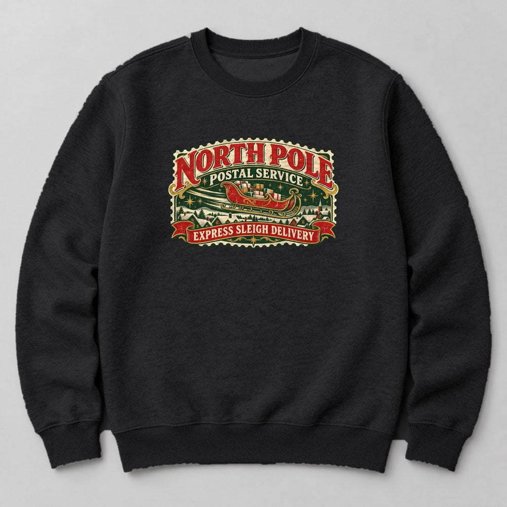 North Pole Postal Service Express Sleigh Delivery Sweatshirt in Black