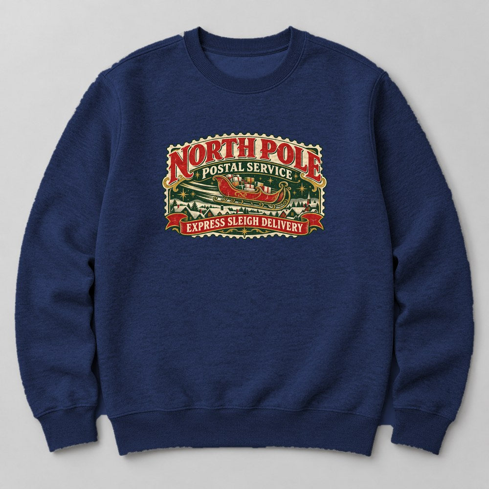 North Pole Postal Service Express Sleigh Delivery Sweatshirt in Navy
