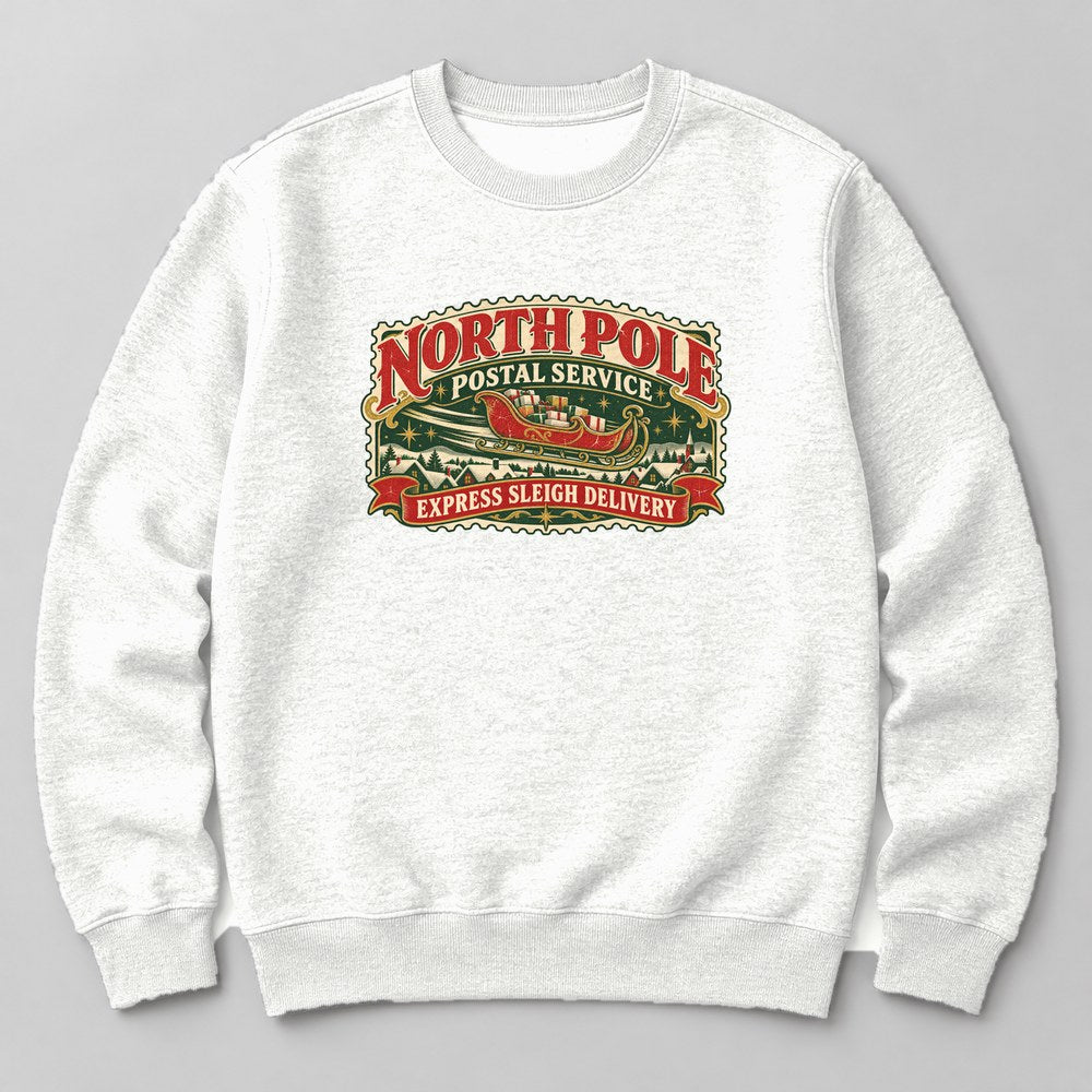 North Pole Postal Service Express Sleigh Delivery Sweatshirt in White