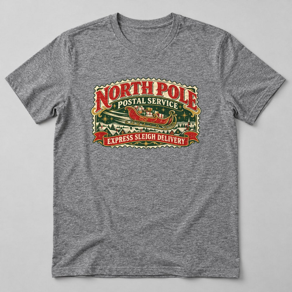 North Pole Postal Service Express Sleigh Delivery T-Shirt in Heather Grey