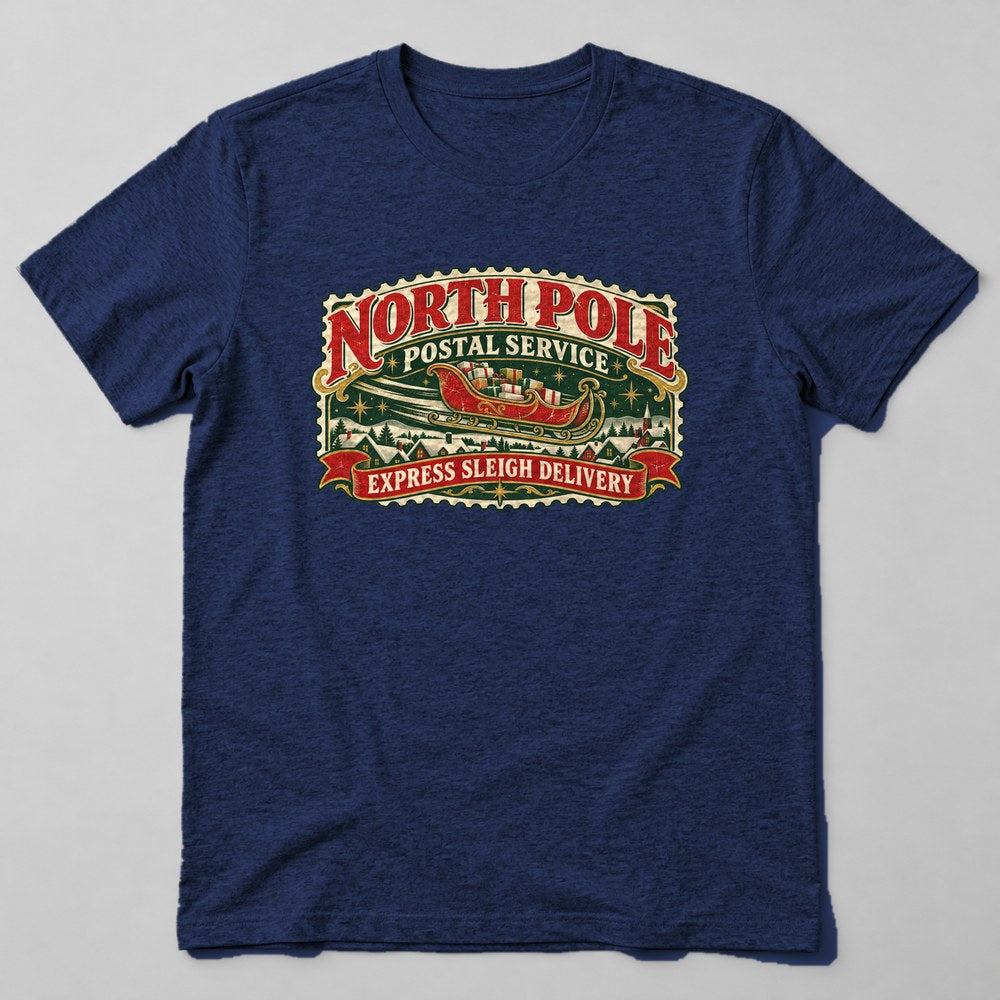 North Pole Postal Service Express Sleigh Delivery T-Shirt in Navy