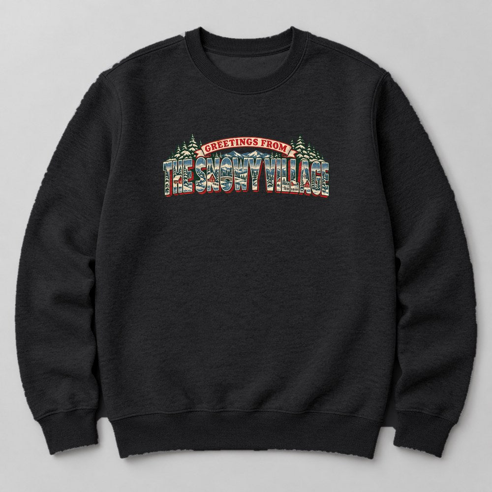 Greetings From the Snowy Village Sweatshirt in Black