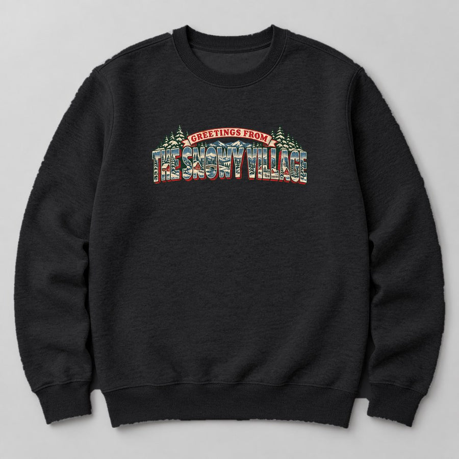 Greetings From the Snowy Village Sweatshirt in Black