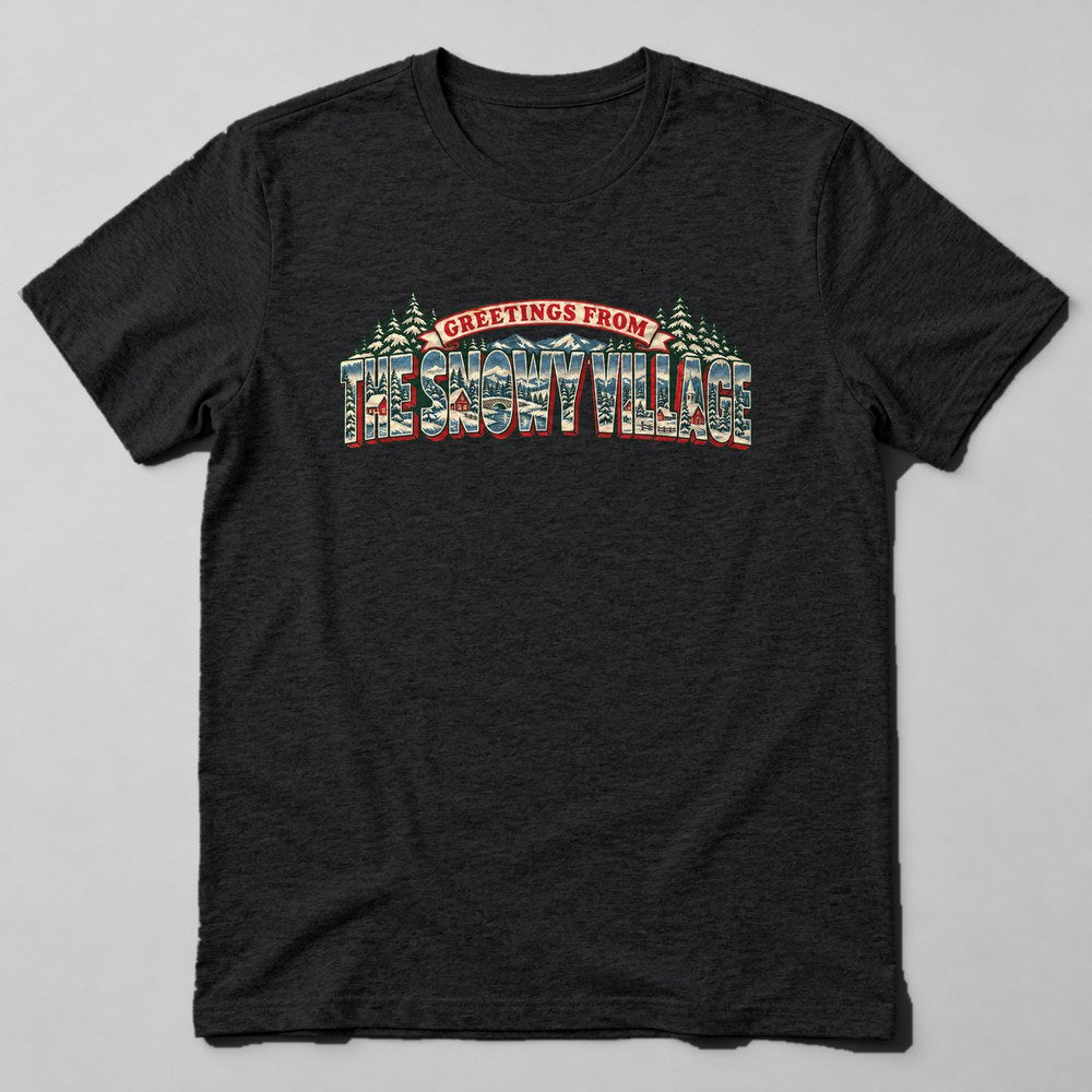 Greetings From the Snowy Village T-Shirt in Black