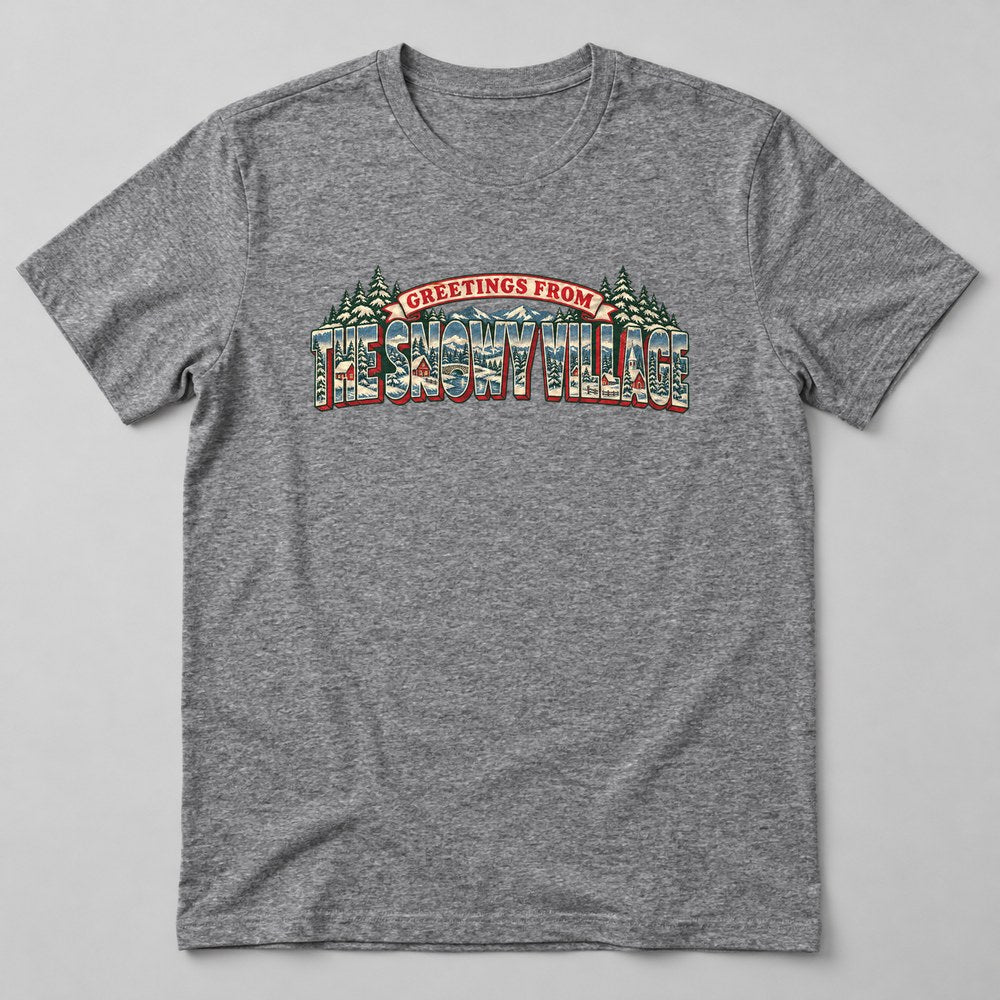 Greetings From the Snowy Village T-Shirt in Heather Grey