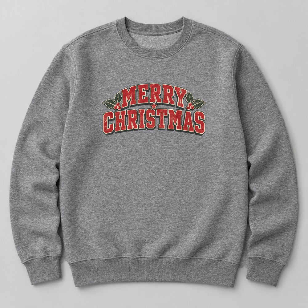 Merry Christmas Sweatshirt in Heather Grey
