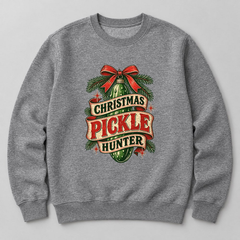 Christmas Pickle Hunter Sweatshirt in Heather Grey