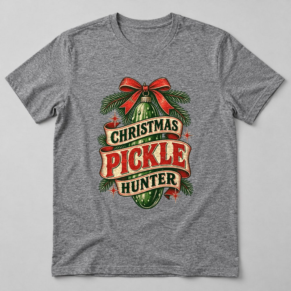 Christmas Pickle Hunter T-Shirt in Heather Grey