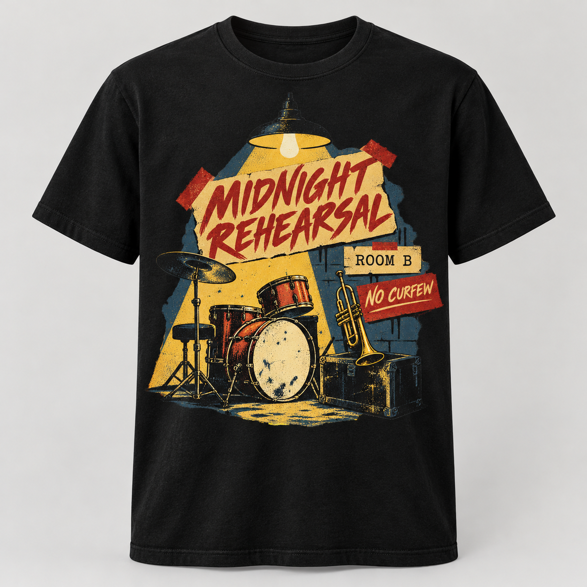 Midnight Rehearsal Club black tshirt front mockup
