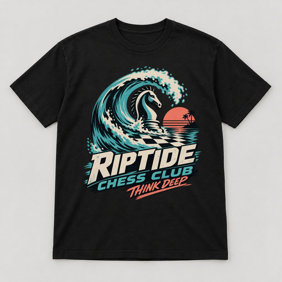 Riptide Chess Club T-Shirt — black front garment mockup