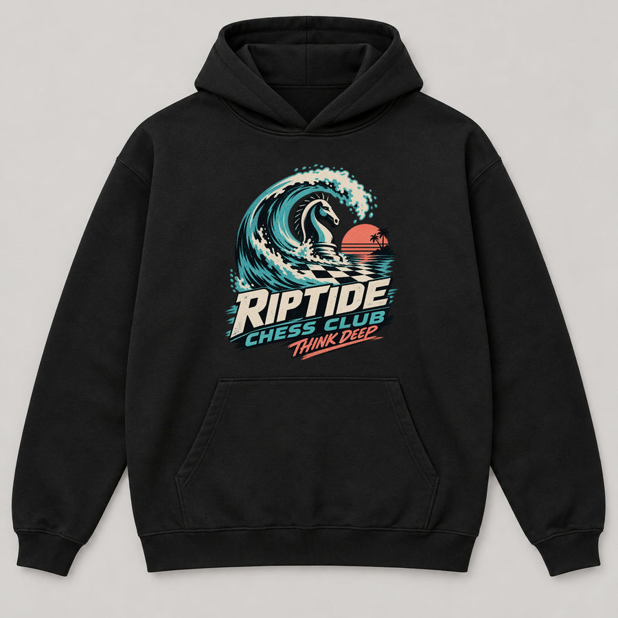 Riptide Chess Club Hoodie — black front garment mockup