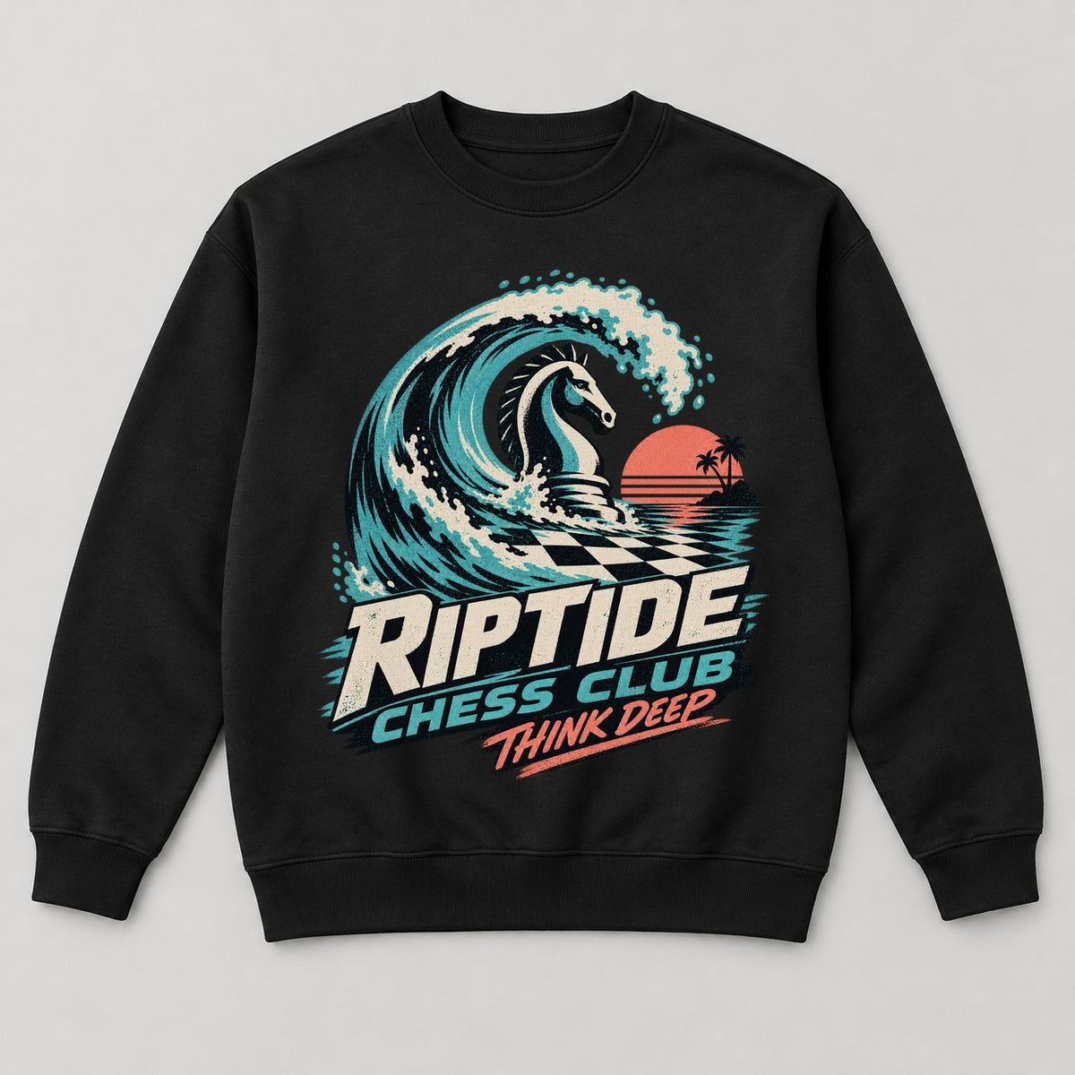 Riptide Chess Club Sweatshirt — black front garment mockup