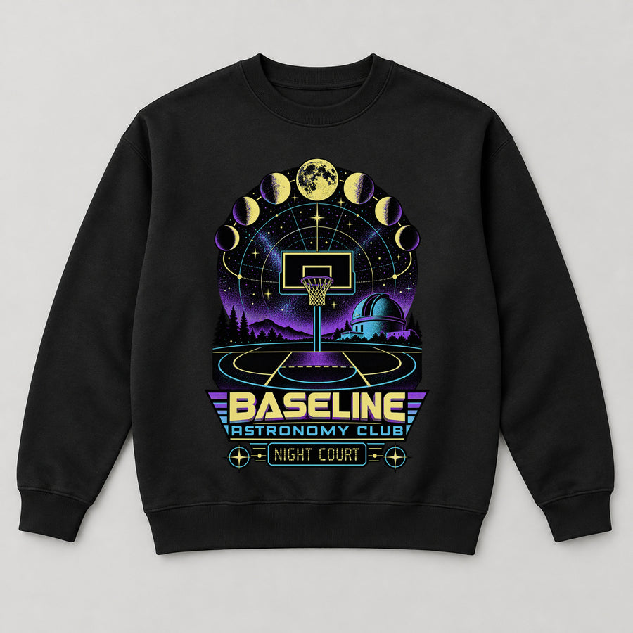 Baseline Astronomy Club Sweatshirt — black front garment mockup