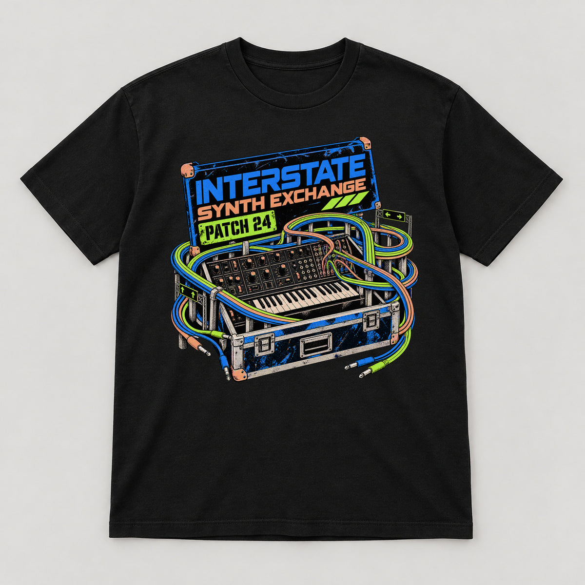 Interstate Synth Exchange T-Shirt — black front garment mockup