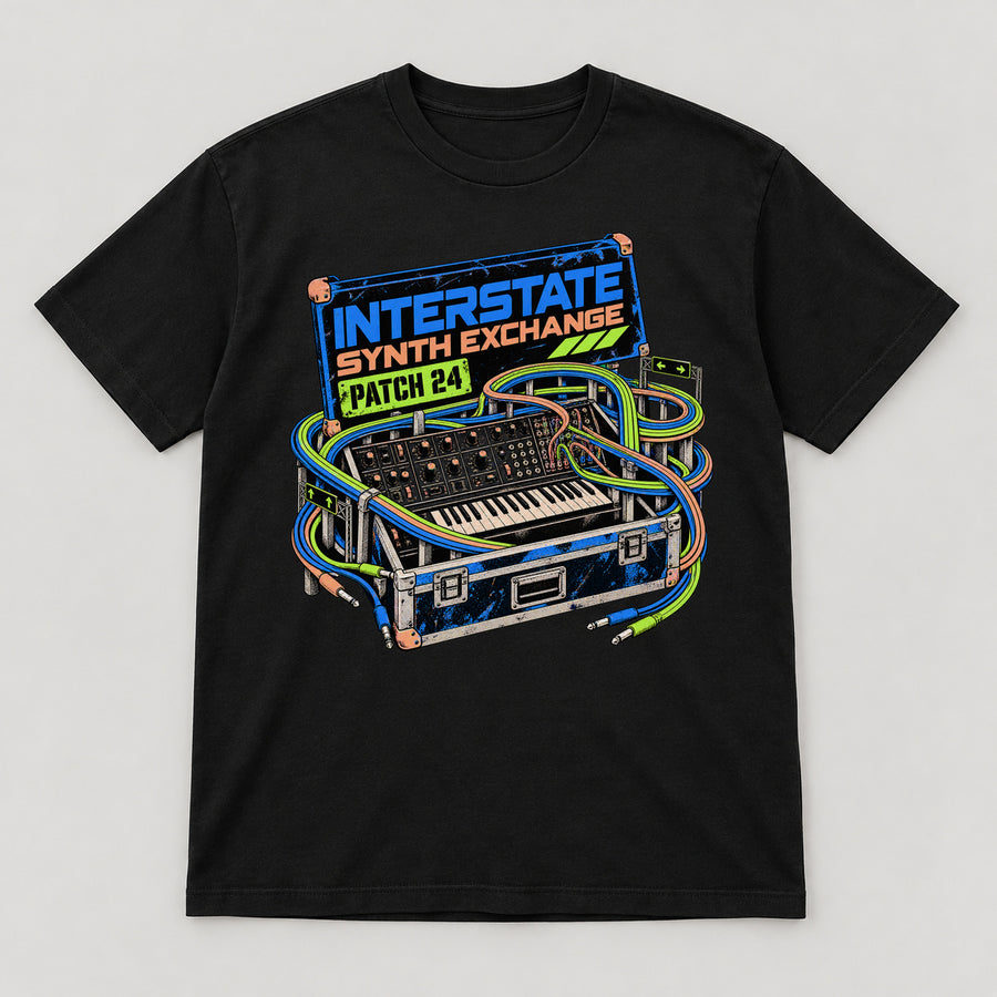 Interstate Synth Exchange T-Shirt — black front garment mockup