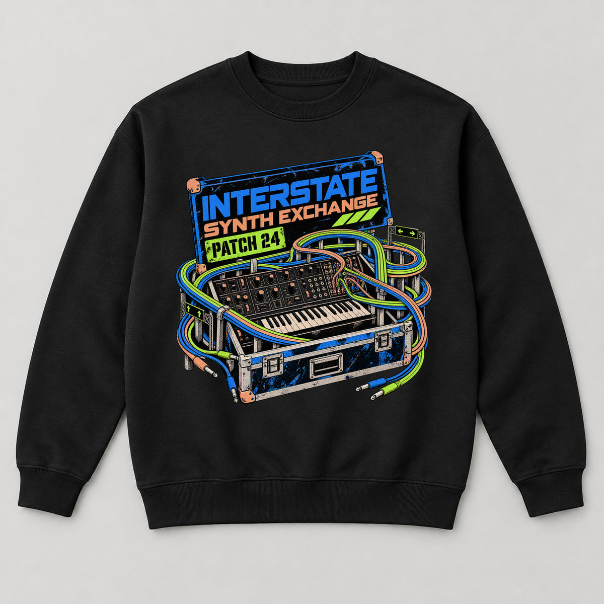 Interstate Synth Exchange Sweatshirt — black front garment mockup