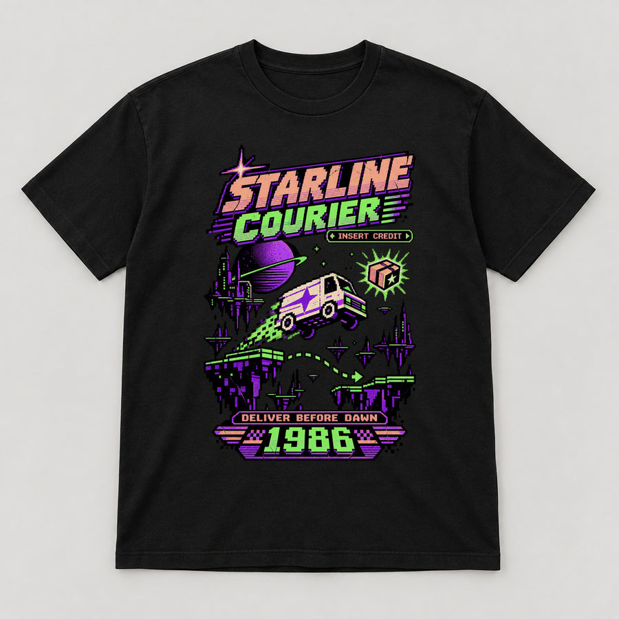 Starline Courier T-Shirt — black front garment mockup