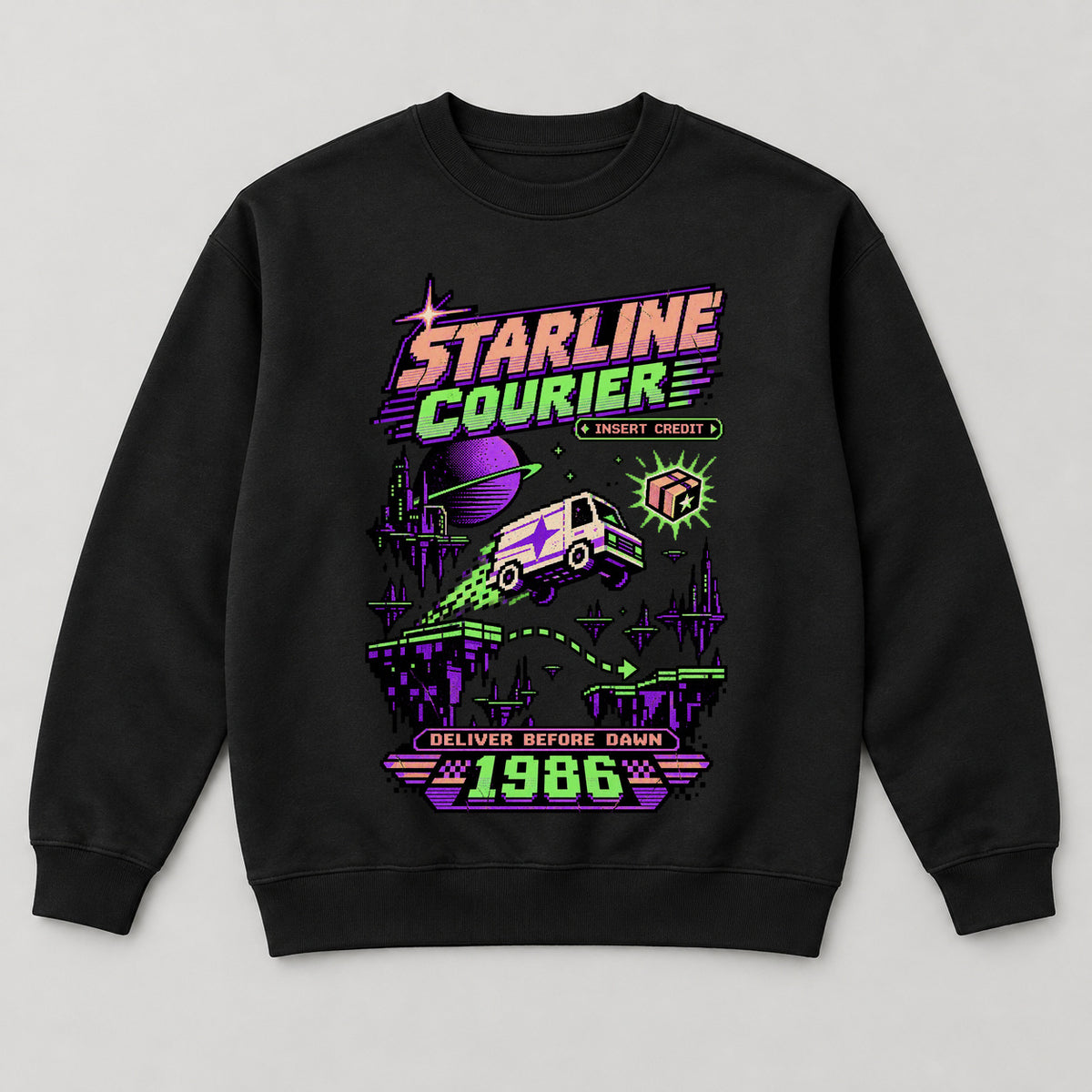 Starline Courier Sweatshirt — black front garment mockup