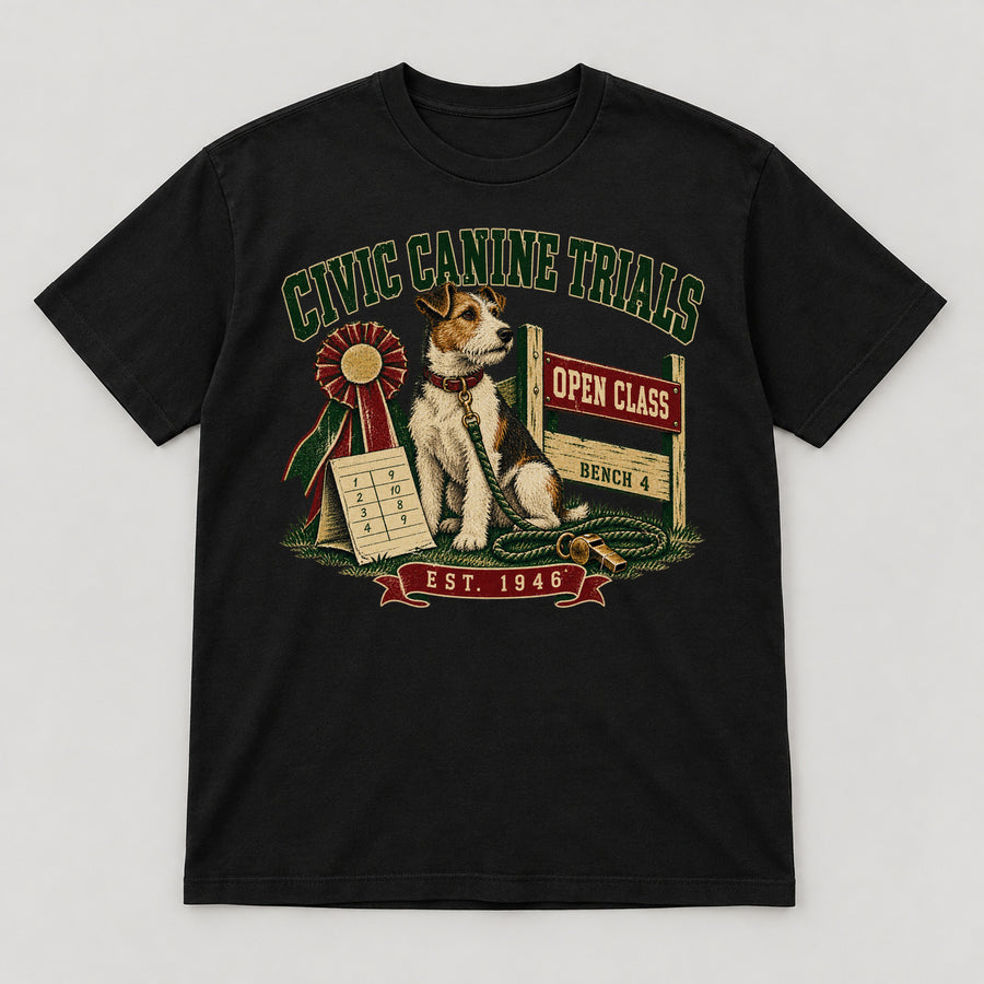 Civic Canine Trials T-Shirt — black front garment mockup