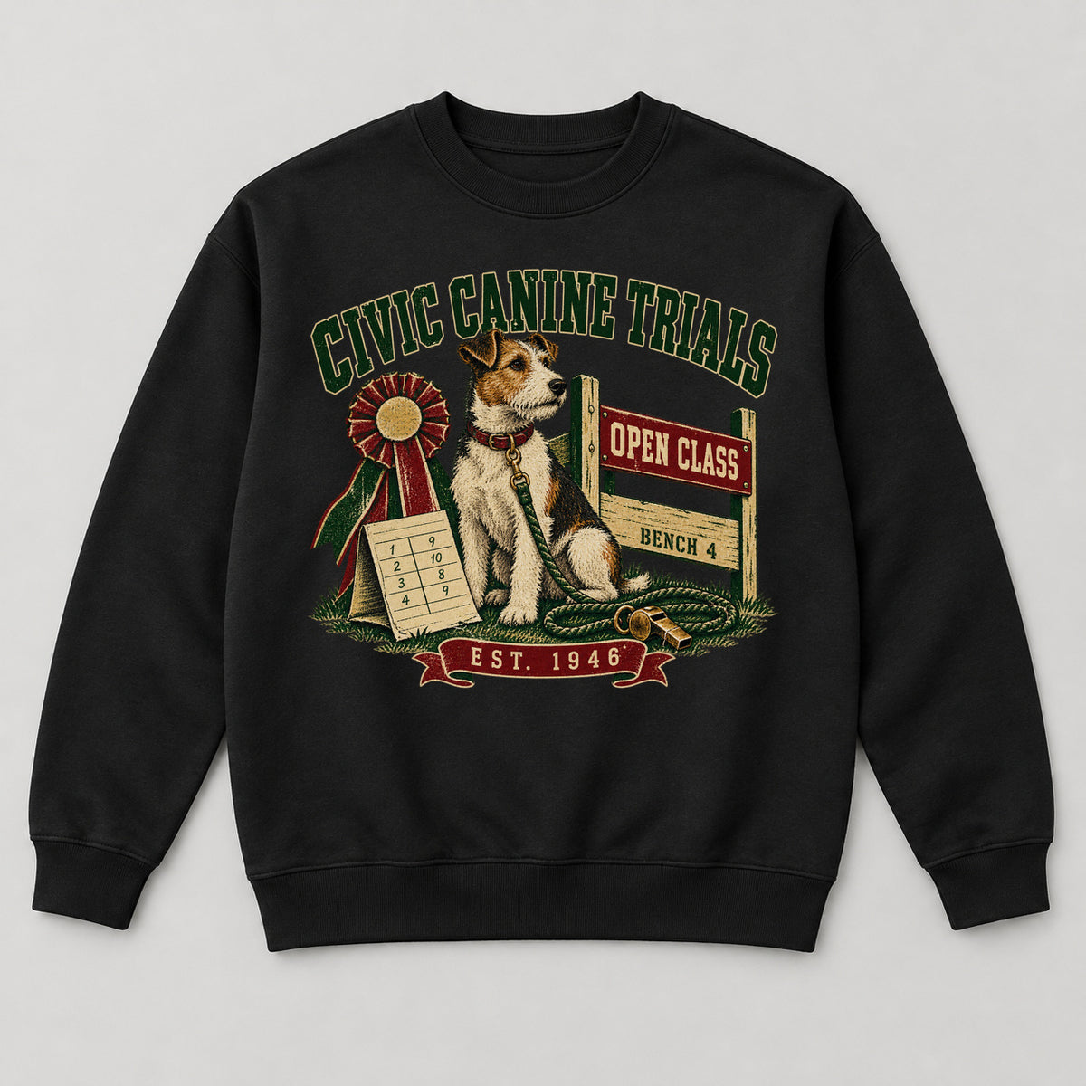 Civic Canine Trials Sweatshirt — black front garment mockup