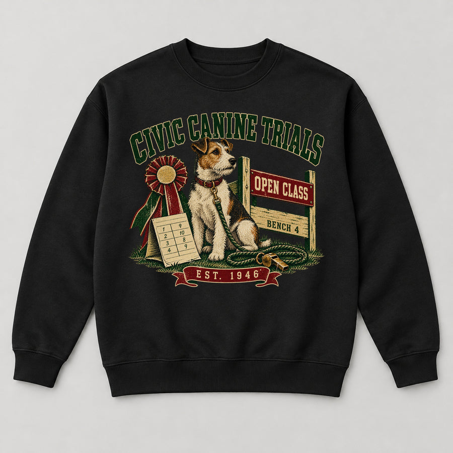 Civic Canine Trials Sweatshirt — black front garment mockup