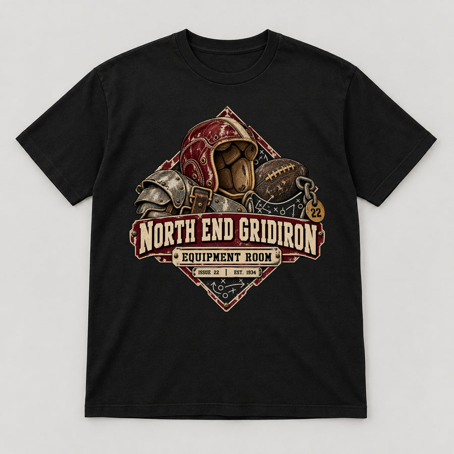 North End Gridiron T-Shirt — black front garment mockup