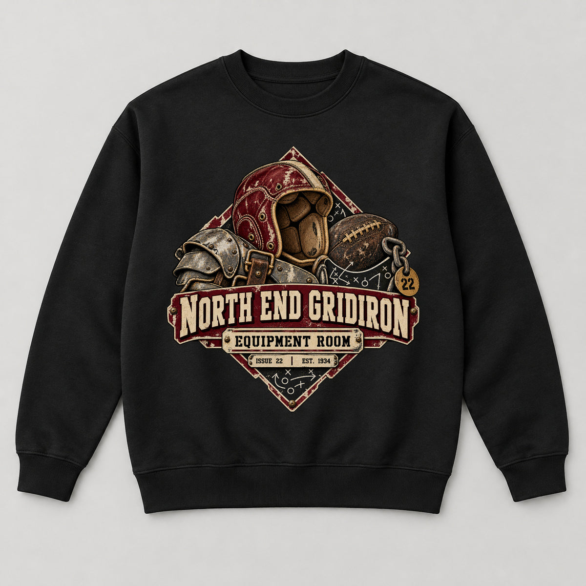 North End Gridiron Sweatshirt — black front garment mockup