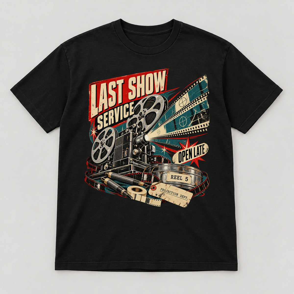 Last Show Service T-Shirt — black front garment mockup