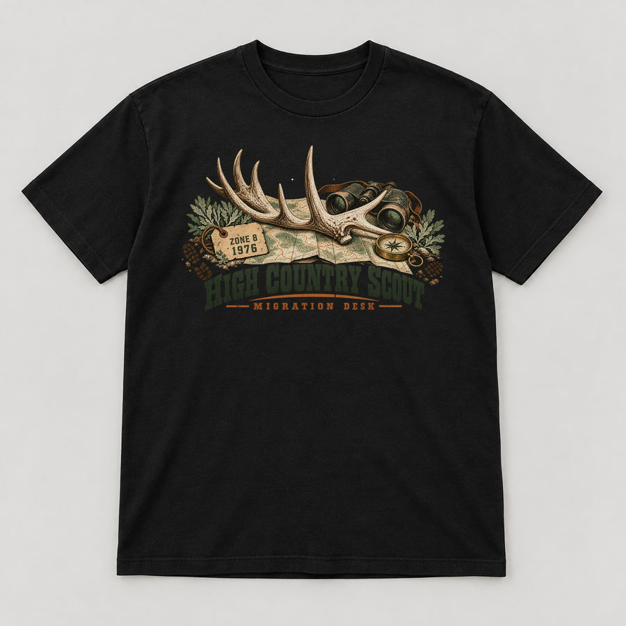 High Country Scout T-Shirt — black front garment mockup