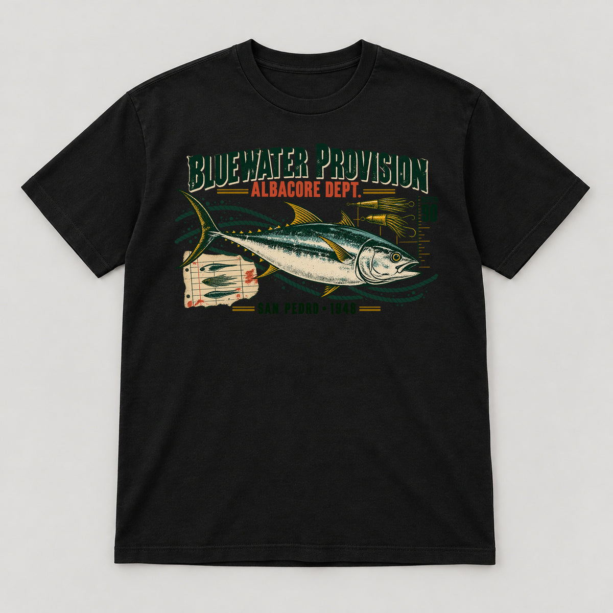 Bluewater Provision T-Shirt — black front garment mockup