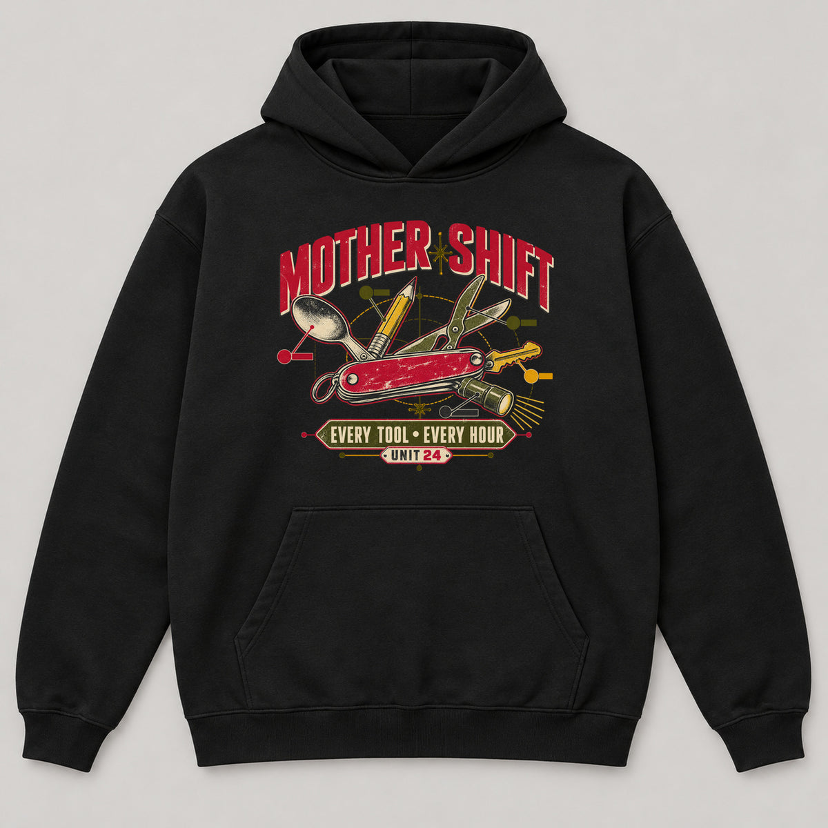 Mother Shift Hoodie — black front garment mockup