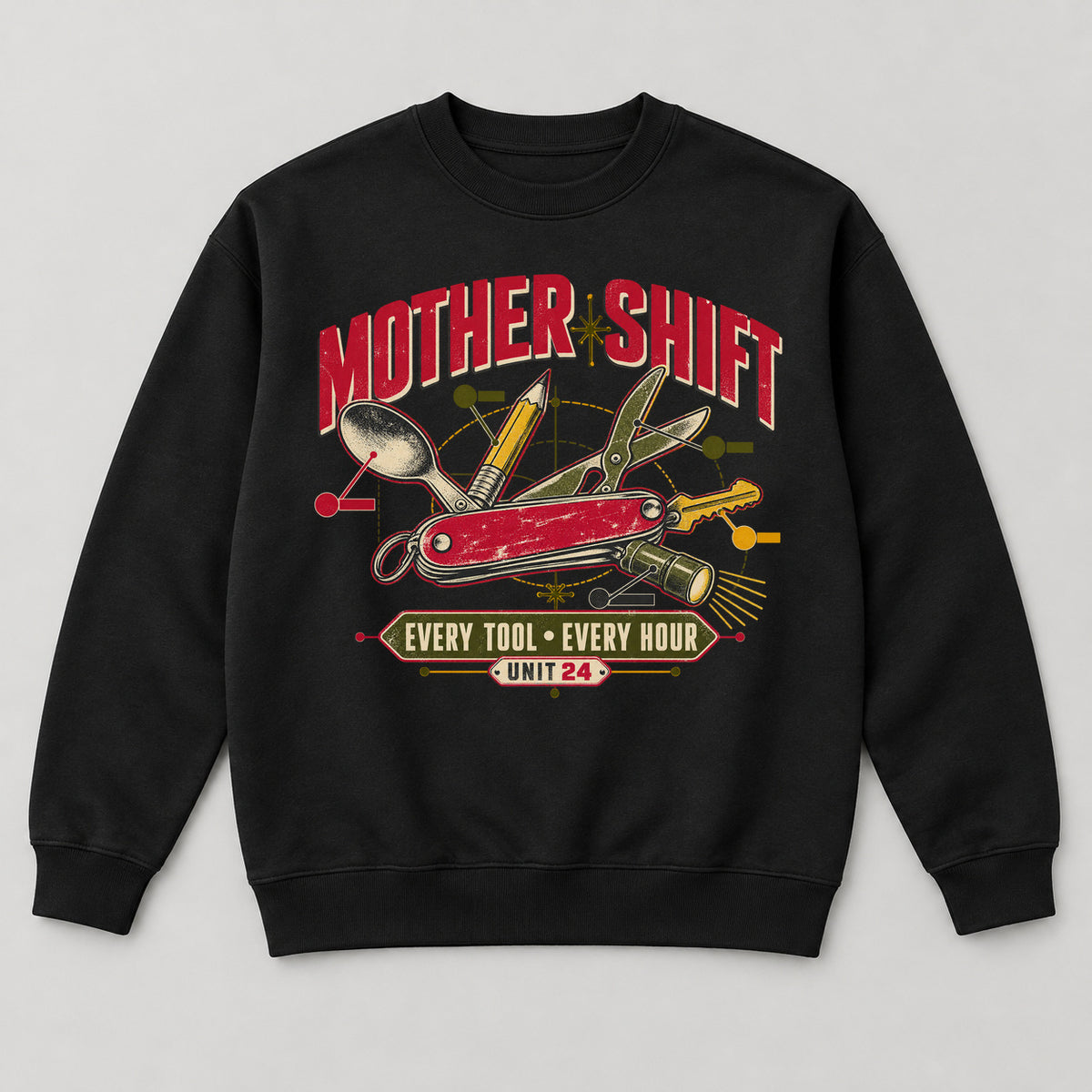 Mother Shift Sweatshirt — black front garment mockup