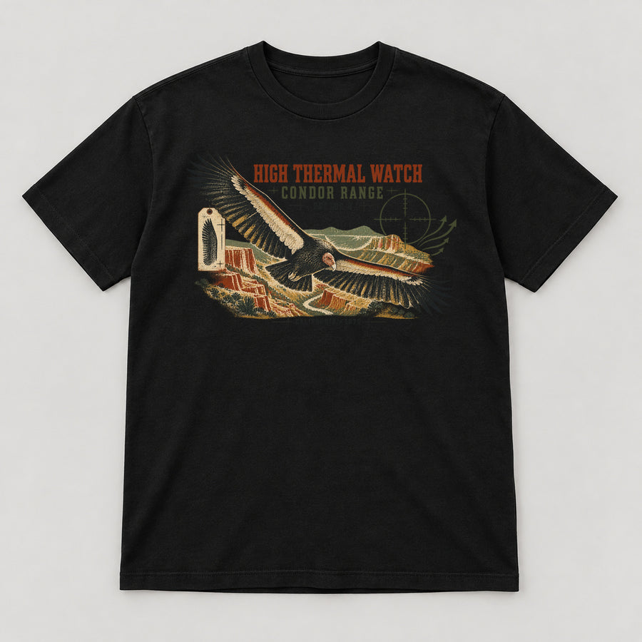 High Thermal Watch T-Shirt — black front garment mockup
