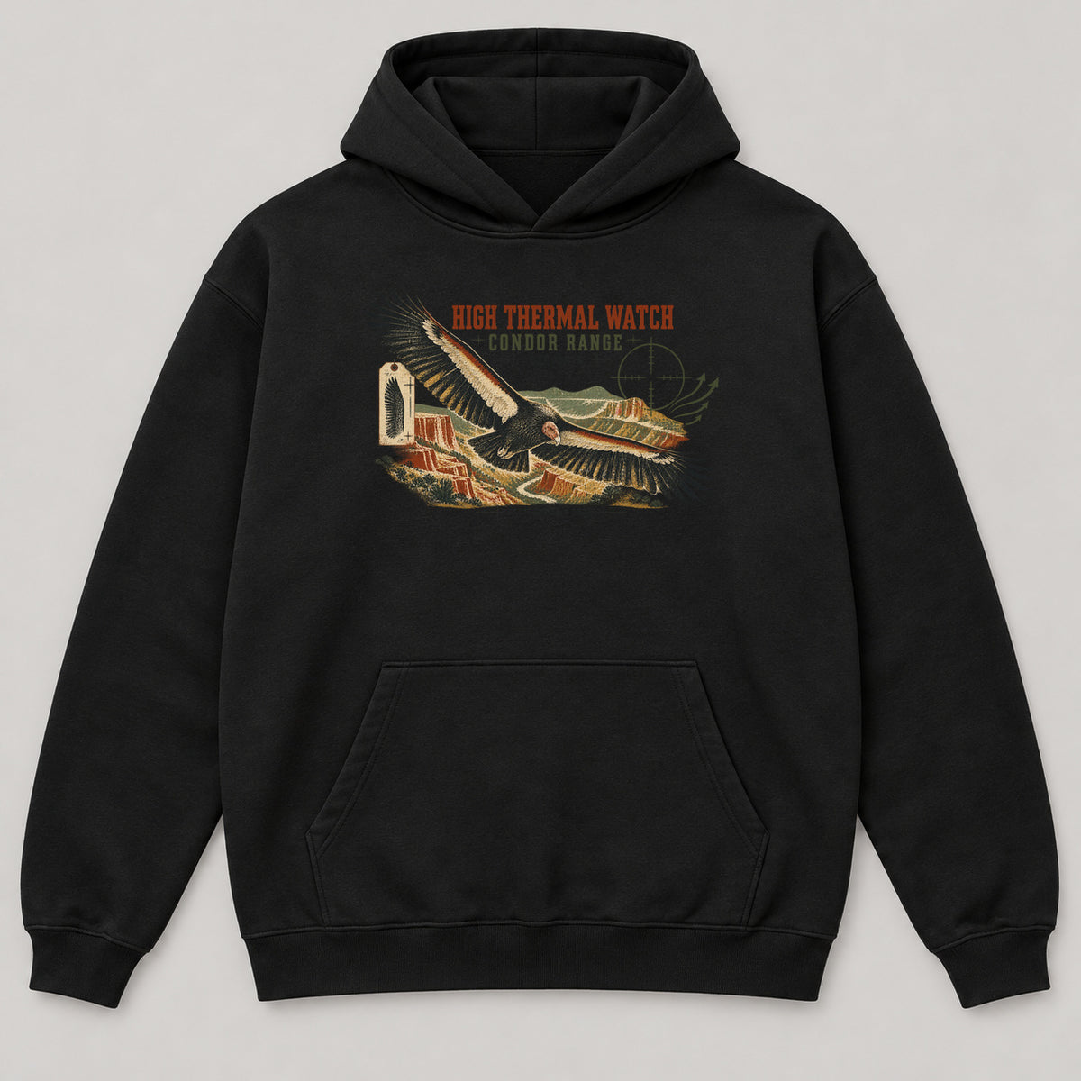 High Thermal Watch Hoodie — black front garment mockup