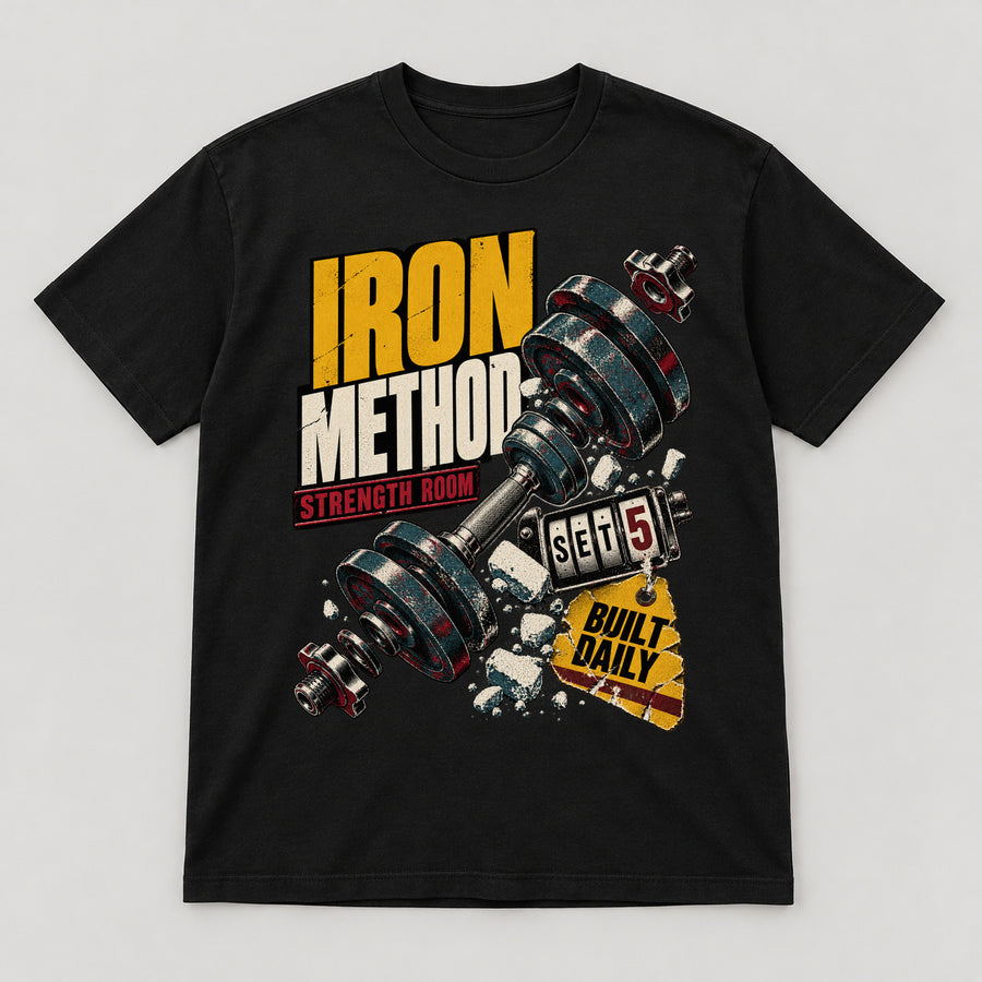 Iron Method T-Shirt — black front garment mockup
