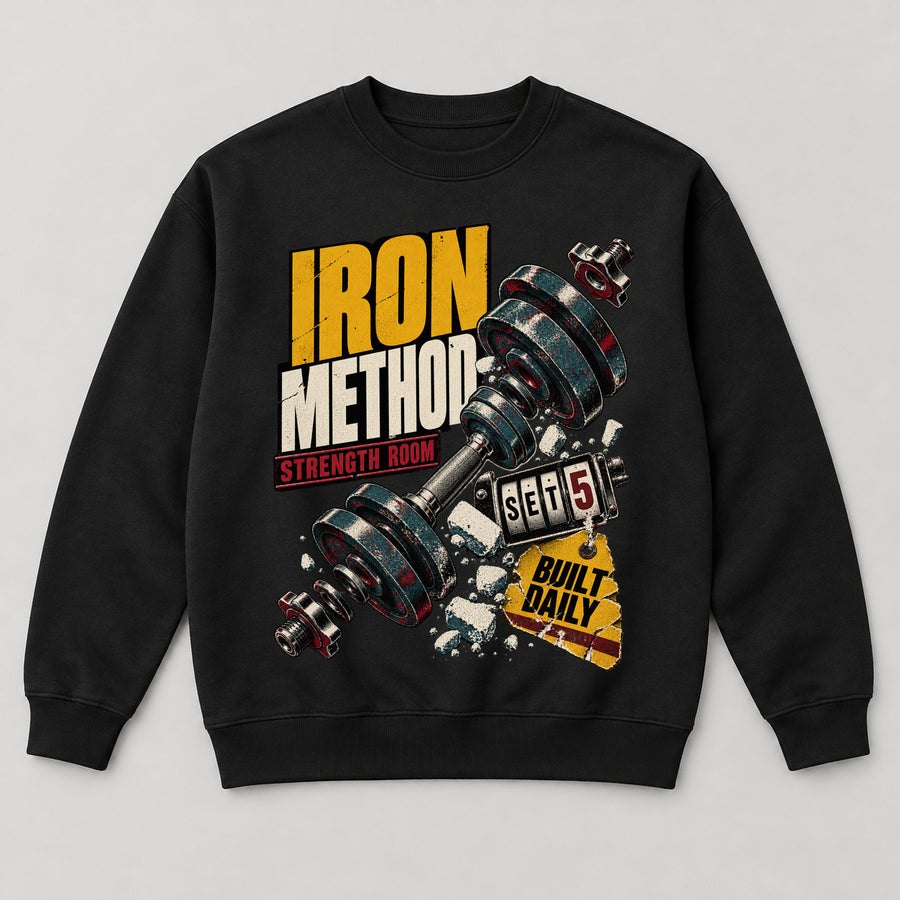 Iron Method Sweatshirt — black front garment mockup
