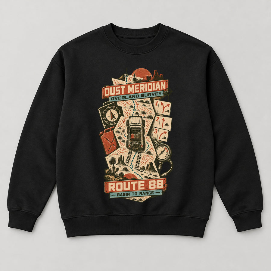 Dust Meridian Sweatshirt — black front garment mockup