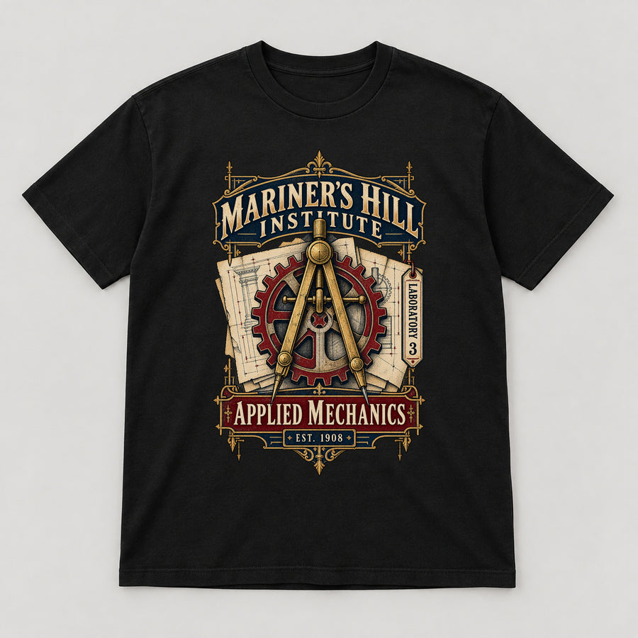 Mariner’s Hill Institute T-Shirt — black front garment mockup