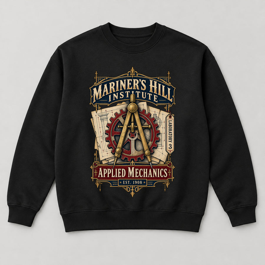 Mariner’s Hill Institute Sweatshirt — black front garment mockup