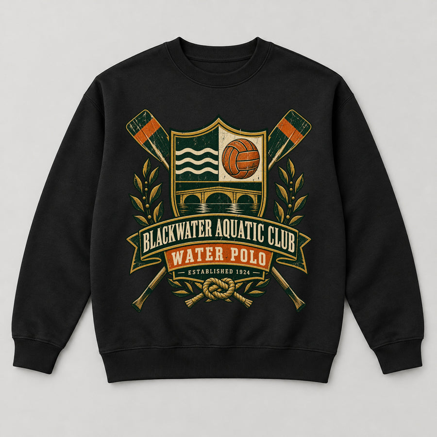 Blackwater Aquatic Club Sweatshirt — black front garment mockup