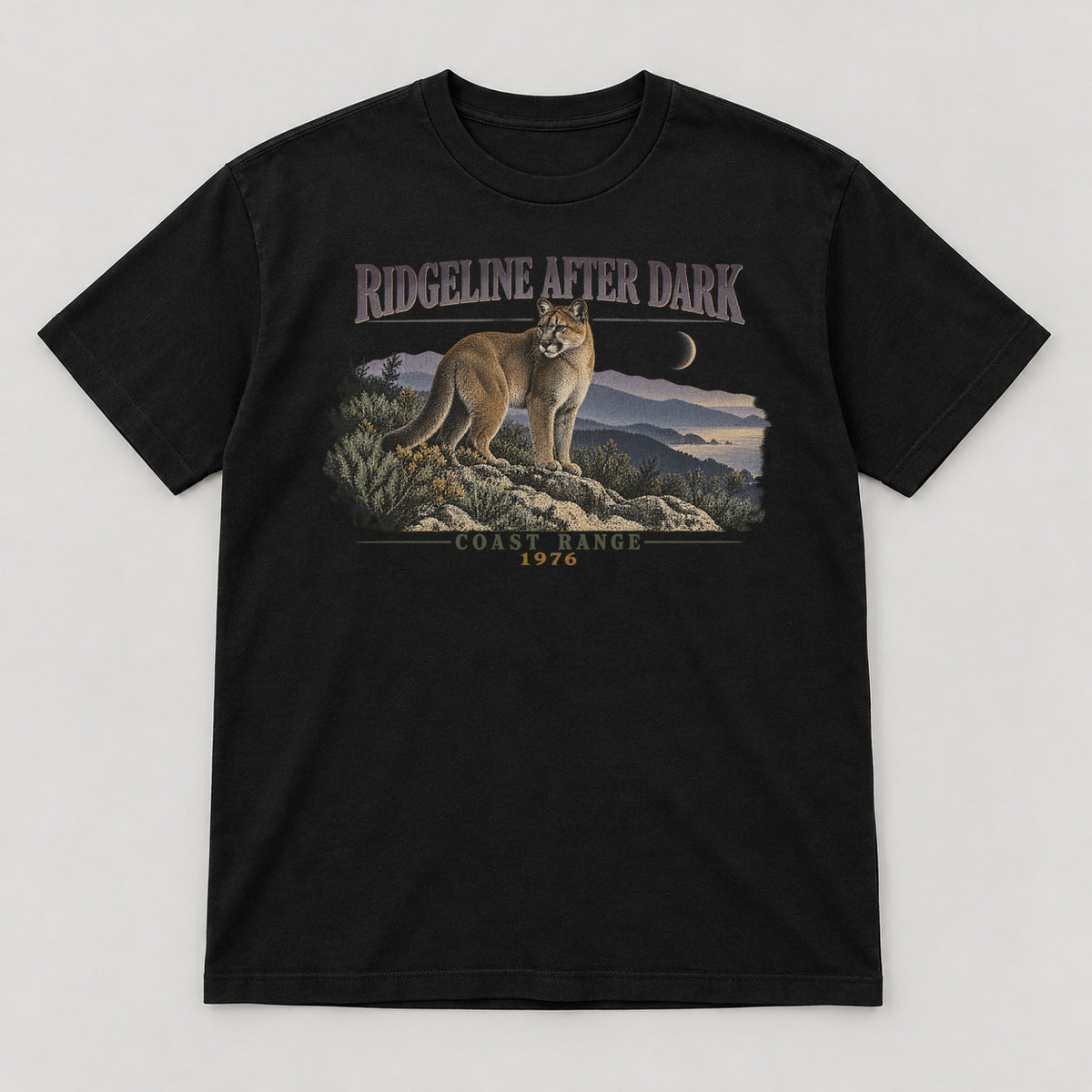 Ridgeline After Dark T-Shirt — black front garment mockup